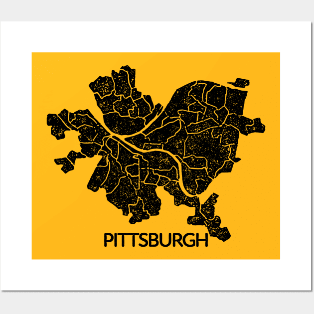 Pittsburgh Neighborhoods Map Simple Distressed Wall Art by ObiPatricKenobi